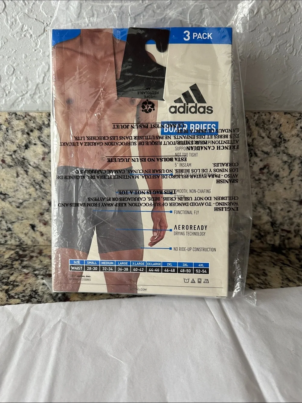 adidas 3-Pack Boxer Briefs in Blue, Gray & Black